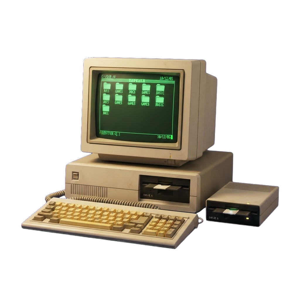 A vintage MINISYS 1200 computer with a flickering green CRT screen on the studio desk